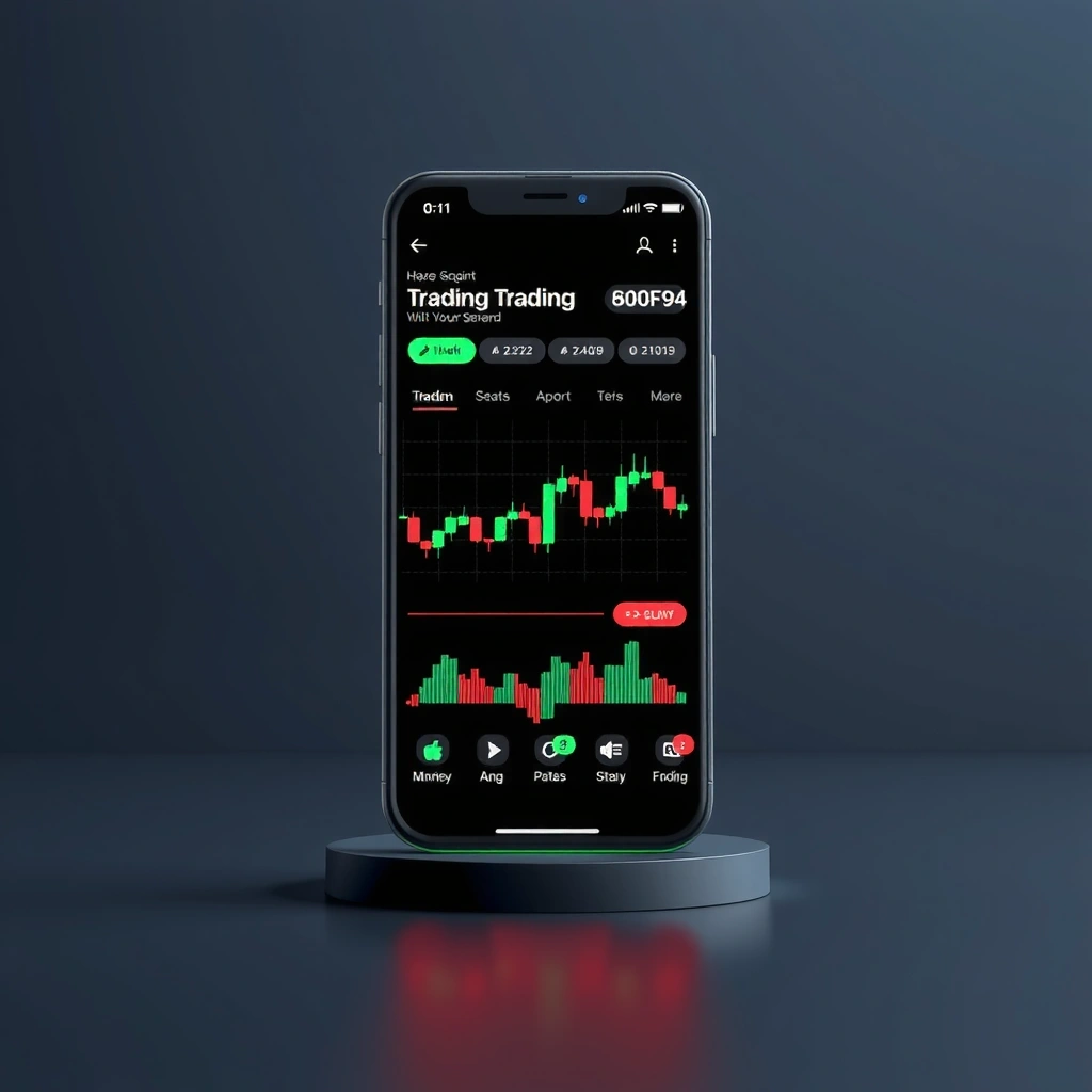 Interfaz de trading móvil con gráficos de velas
